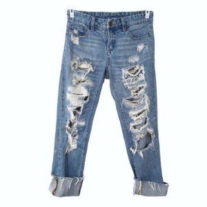 Blank NYC Blue Mid Wash Torn to Shreds Mid Rise Boyfriend Jeans Size 25